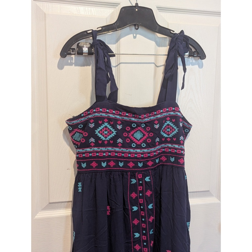 Boho Southwest Embroidered Maxi Dress Tie Strap Navy Savanna Jane L - Picture 3 of 9